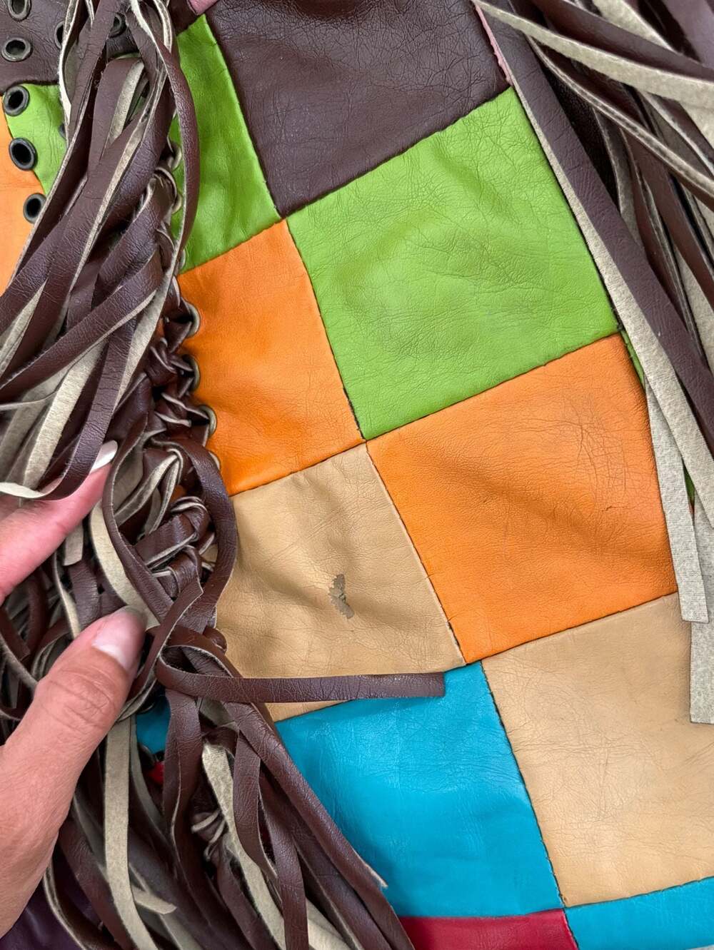 Far Nine Multicolored Leather Patchwork Fringe To… - image 5